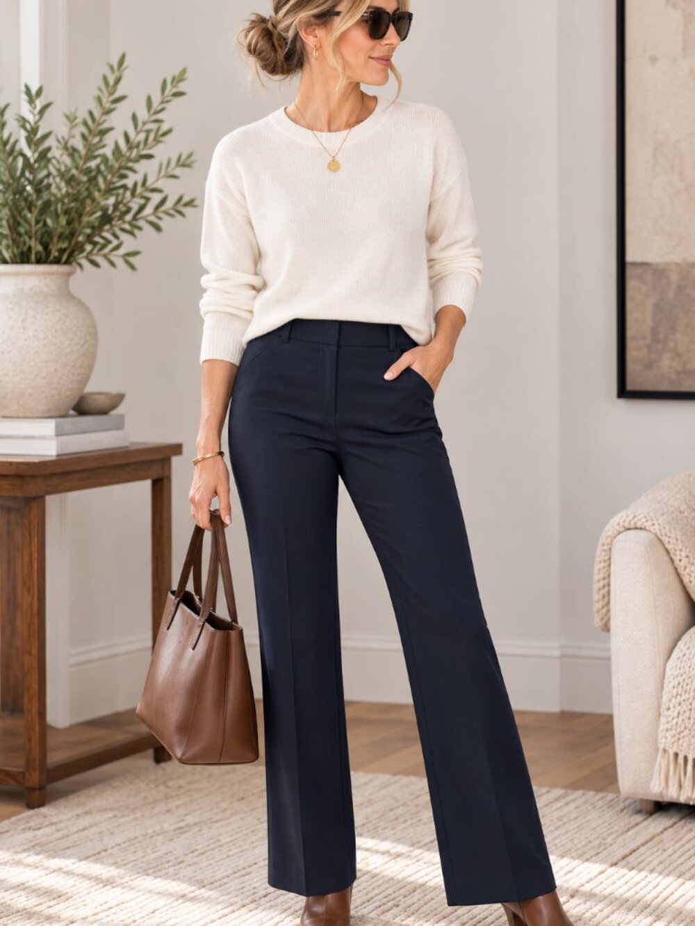 Ann Taylor Signature Women 10 Navy Dress Pants Trousers Flare Career Work 1501